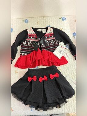 Koala Kids NWT Magic Red & Black Festive Knit Cardigan and Skirt Set Size 6M